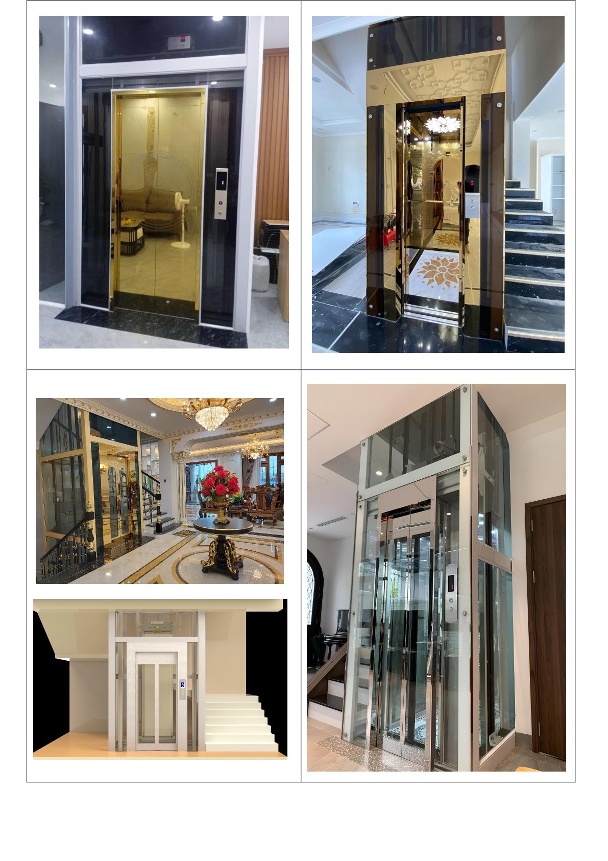 Thang máy gia đình kính cường lực và inox lắp đặt trong nhà sang trọng